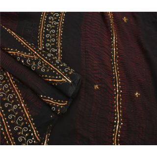 Sanskriti Vintage Saree 100 Pure Georgette Silk Hand Beaded Black Fabric Leheri 2