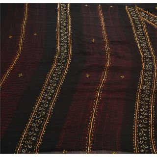 Sanskriti Vintage Saree 100 Pure Georgette Silk Hand Beaded Black Fabric Leheri 3