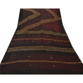 Sanskriti Vintage Saree 100 Pure Georgette Silk Hand Beaded Black Fabric Leheri 4