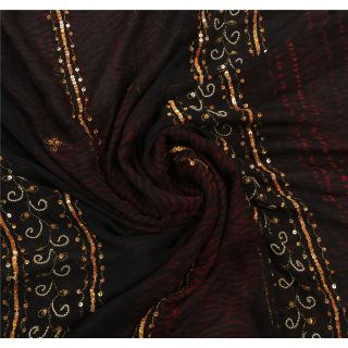 Sanskriti Vintage Saree 100 Pure Georgette Silk Hand Beaded Black Fabric Leheri 5