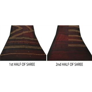 Sanskriti Vintage Saree 100 Pure Georgette Silk Hand Beaded Black Fabric Leheri 6