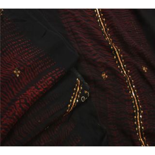 Sanskriti Vintage Saree 100 Pure Georgette Silk Hand Beaded Black Fabric Leheri 7