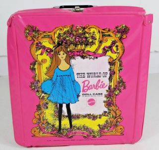 Vintage The World Of Barbie Pink Travel Doll Carrying Case 1968 1002 Mattel
