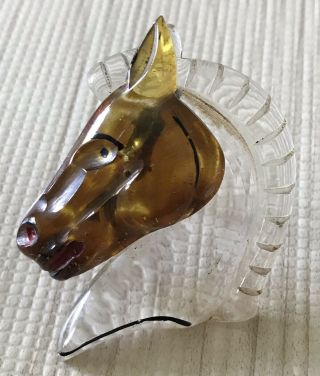Antique Lucite Horse Head Hand Carved Brooch Pin Pendant