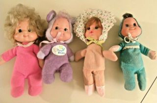 4 Vintage Mattel Bedsie Beans Dolls: Pet,  Canned,  Baby & Itsy Bitsy