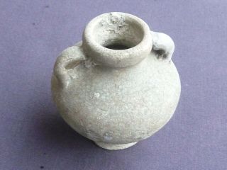 6cm Chinese Ming Dynasty Storage Jar / Jarlet / Amphora With Green Tinged Glaze