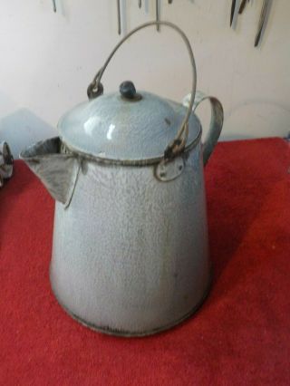 Antique Grey Enamelware 3 Gallon Camp Or Cabin Coffee Pot 11 " Tall With Lid