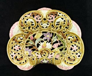 Antique Zsolnay Pecs Pierced Centrepiece Dish,  Hungarian Pottery C1910,  11 " X 8 "