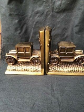 Antique Brass/bronze Marked Ford Model T Car Bookends Set Decorative Home