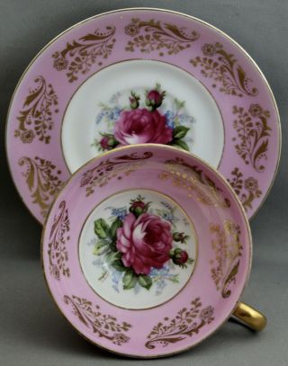 Trimont Made In Occupied Japan Teacup & Saucer - Handpainted/pink/gold M355