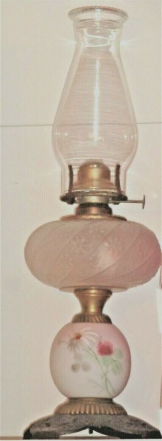 Antique C1890s Oil Table Lamp Mt Washington Glass Crown Milano/albertine Chimney