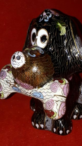 Vintage Very Unusual Chinese Cloisonne Figure Of A Dog Holding A Bone