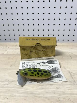 Vintage FRED ARBOGAST JITTERBUG Fishing Lure Box and Paperwork Akron 2