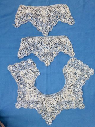 Antique Maltese Silk Lace Collar And Cuff Set