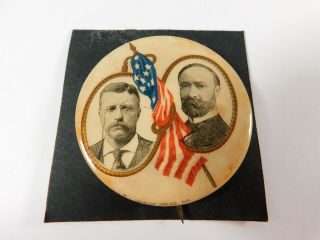 1904 Teddy Roosevelt & Fairbanks Jugate Political Campaign Pin Celluloid Button