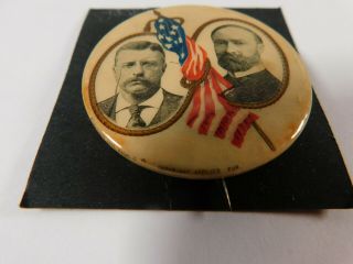 1904 Teddy Roosevelt & Fairbanks Jugate Political Campaign Pin Celluloid Button 2