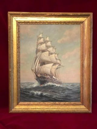 Antique Nautical Maritime Ship Seascape Oil Painting 18 " T X 14.  5 " W In Frame