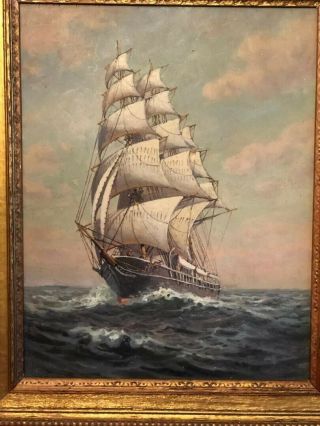 Antique Nautical Maritime Ship Seascape Oil Painting 18 