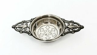 Antique Early 20th Century Sterling Silver Double Handle Tea Strainer 40 Grams