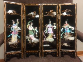 Chinese Inlaid Mother Of Pearl Lacquer Table Screen