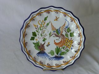 Antique French Faience Humming Bird Cabinet Plate Signed C Bernard S Lucet Mof