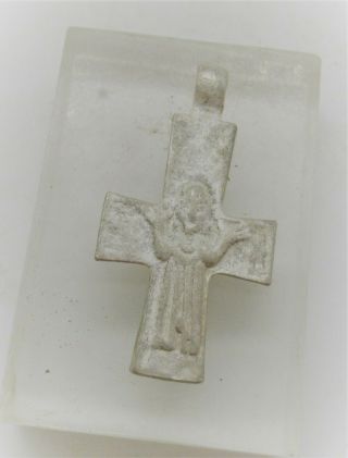 Ancient Byzantine Silver Double Sided Religious Cross Pendant