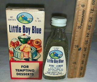 Antique Little Boy Blue Lemon Extract Bottle Box Tin Lid N/ Spice Nursery Rhyme