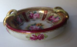 Antique Nippon Hand Painted Bowl Gold With Roses 2 Handled