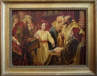 Antique Old Master 19th Century Oil Painting Christ In The Temple