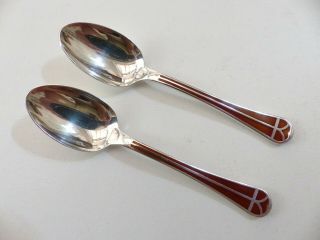 Set Of 2 Christofle Talisman Sienna Brown & Silver Plate Demitasse Coffee Spoons