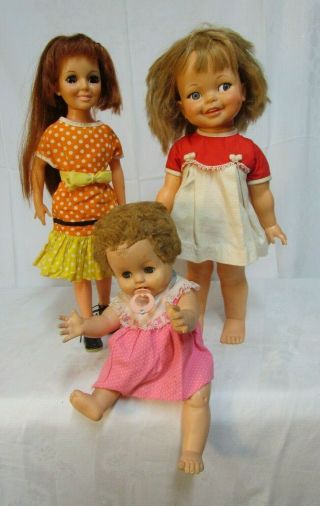 3 Vintage Hard Plastic Vinyl Dolls / Ideal Toy Corp 66 & 68