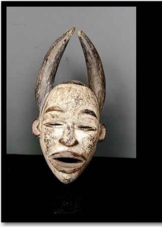 Old Tribal Igbo Spirit Mask With Horns - - Nigeria