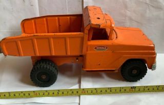 Antique Pressed Steel Orange Tonka Dump Truck - With Dump Lever - Lever