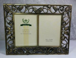 Heirloom Double Frame Photo Size Each 3.  5 " X5 " Floral Antique Brass Finish