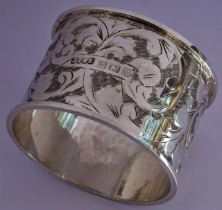 Gorgeous Antique Hand Chased Solid Sterling Silver Napkin Ring,  1910