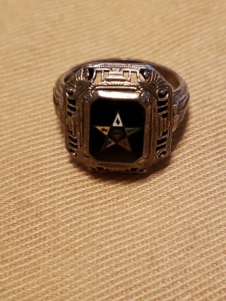Ladies Vintage Sterling Silver Masonic Lodge Ring Onyx Stone
