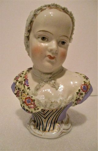 Antique German Sitzendorf Bust Figurine Porcelain Marie Zephyrine 6 ",  1887 - 1900