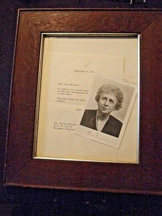 Bess Truman Flotus,  Autographed Letter,  Picture 1976 Arts And Crafts Frame 12x14