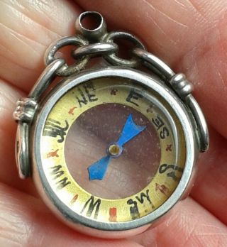 Antique Victorian 1894 Solid Silver Compass Fob