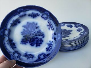 11 Copeland Spode Antique Flow Blue Floral Pattern 9 1/4 " Plates 19th Century