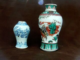 Antique Chinese Small Blue & White and Famille Verde ? Vases for RESTORATION 3