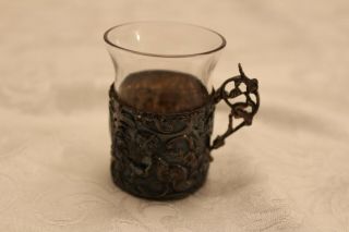 Miniature Tea Glass With Beautifully Carved Sterling Silver Holder - Antique