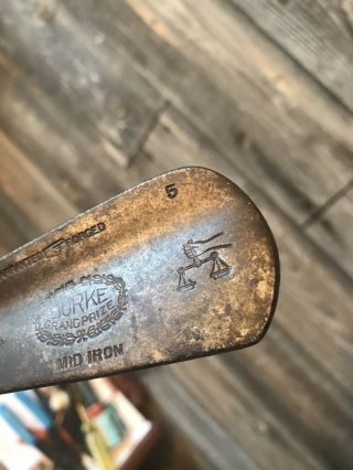 Antique Vintage Burke Grand Prize Hickory Wood Shaft Golf Club Mid Iron 3