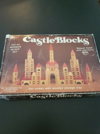 Vintage Chadwick Castle Blocks 102 Piece Wooden Block Set 100 Complete 1986
