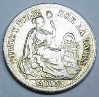 Peru Lima Xf - Au 1905 1/2 Dinero Old Antique Silver Peruvian Currency Money Coin