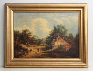 A Good Antique C19th Landscape Oil Painting,  Fine Gilt Frame