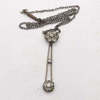Antique Vintage Art Deco Paste Set Pendant On A Chain Necklace