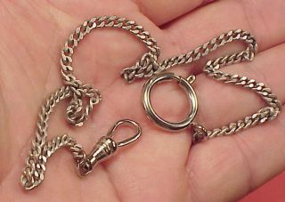 Vintage Antique Silver Plated Fine Curb Link Mans Pocket Watch Chain 14 Inch