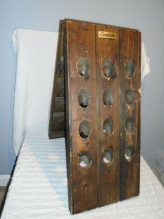 Antique French 24 Bottle Riddling Wine Or Champagne Rack Wood
