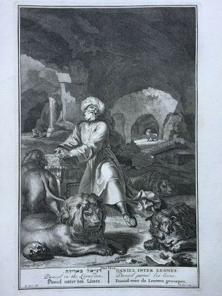 1720 Biblical Antique Print,  Daniel In The Lion 